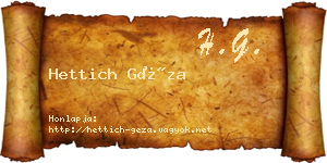 Hettich Géza névjegykártya
